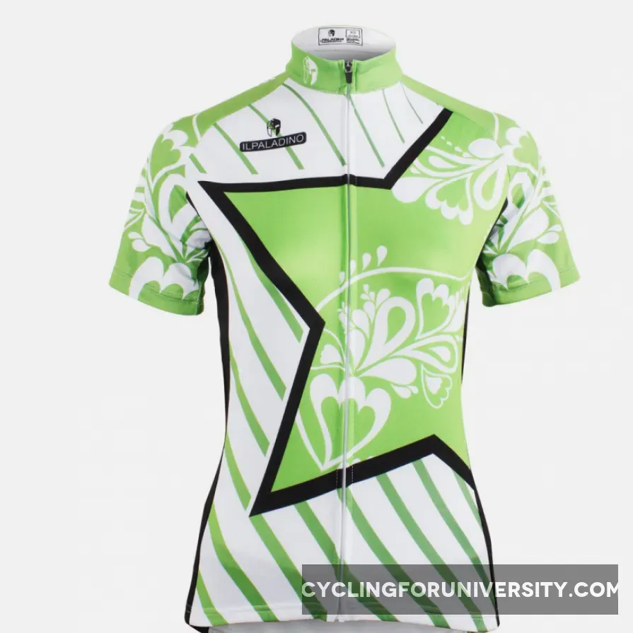 Ilpaladino Green Star Diagonal Women Cycling Jerseys Short-sleeve Summer Spring Sportswear Gear Pro Cycle Clothing Racing Apparel Outdoor Sports Leisure Biking Shirt NO.586