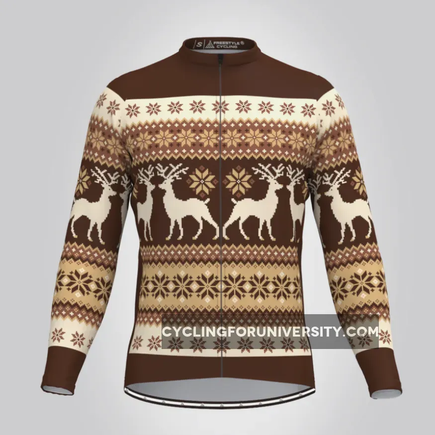 Men's Classic Ugly Christmas sweater LS Cycling Jersey - Brown