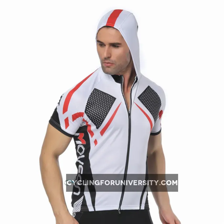 White Outdoor Running Cycling Fitness Extreme Sports Mens T-shirts Hooded Short-sleeve Jacket Clothing and Riding Gear with Cap Quick dry Breathable NO. 824