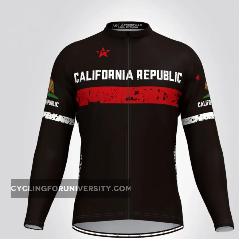 California Republic Long Sleeve Men's Cycling Jersey Black