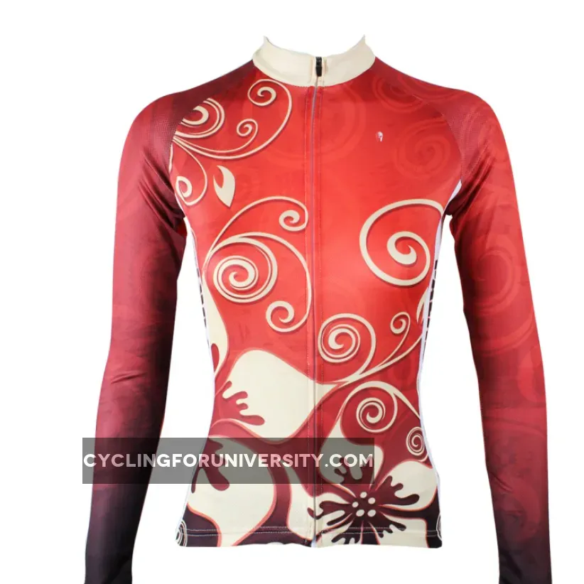 June Special Offer- Gold Flowers Red Woman's Cycling long-sleeve Jersey Spring Summer Sportswear Exercise Bicycling Pro Cycle Clothing Racing Apparel Outdoor Sports Leisure Biking Shirts NO.318