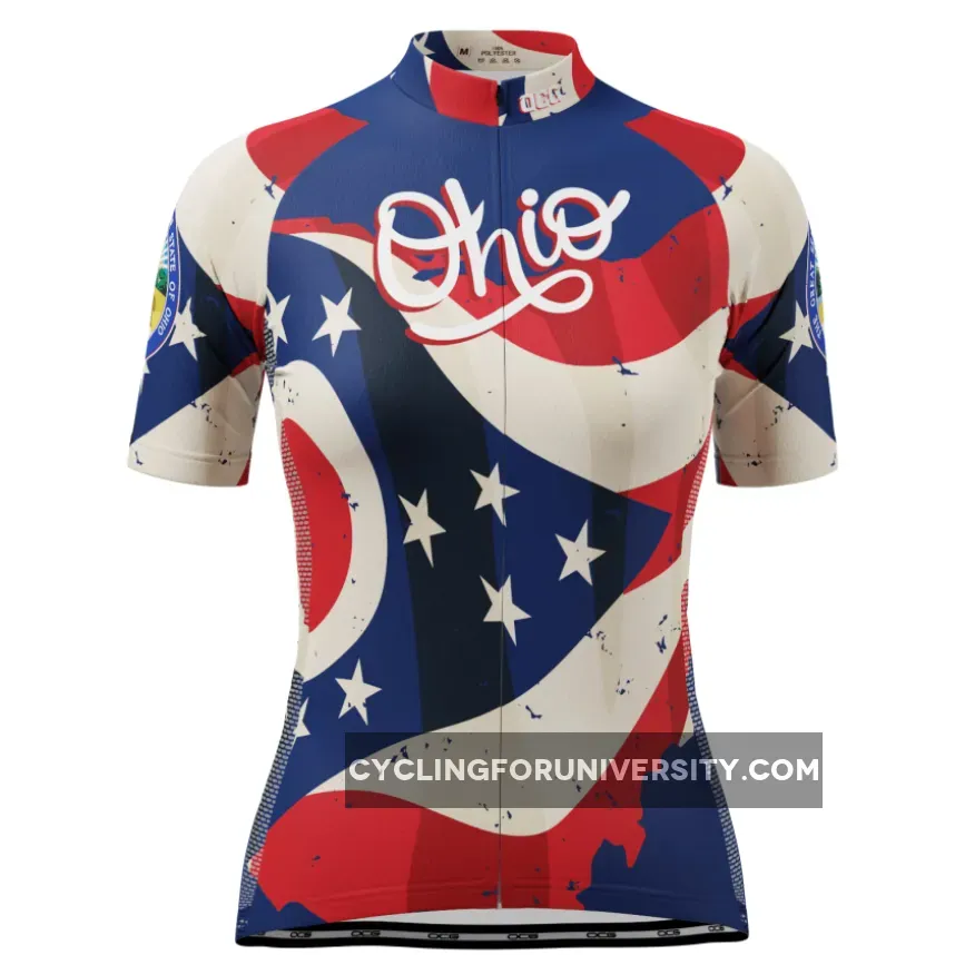 Women's Ohio Flag USA State Short Sleeve Cycling Jersey / Ohio State Cycling Jersey