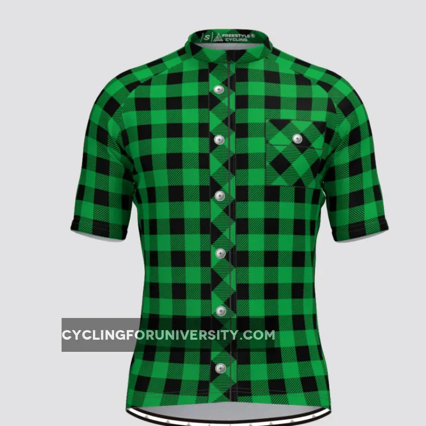 Plaid Checkered Shirt V2 Men's Cycling Jersey Green