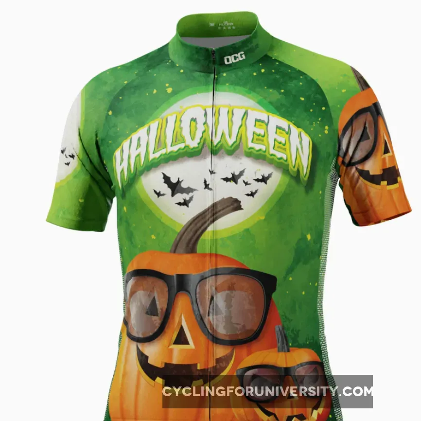 Men's Halloween Pumpkin Glasses Short Sleeve Cycling Jersey