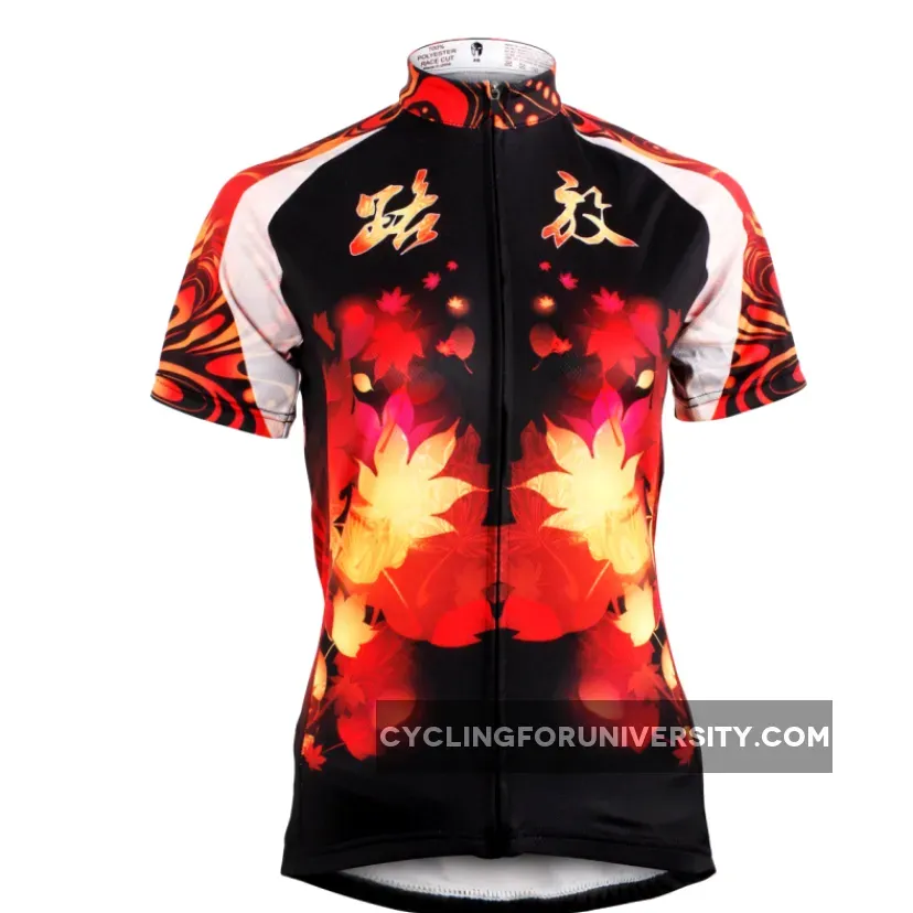Ilpaladino Fire Flowers Women's Short-Sleeve Cycling Jersey Biking Exercise Bicycling Pro Cycle Clothing Racing Apparel Outdoor Sports Leisure Shirts Breathable Summer Clothes NO.589