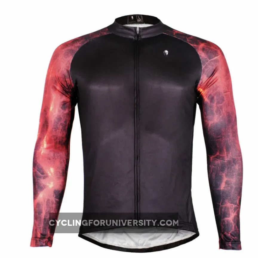 Fire Flame Cool Graphic Arm Print Men's Cycling Long-sleeve Black Jerseys NO.384