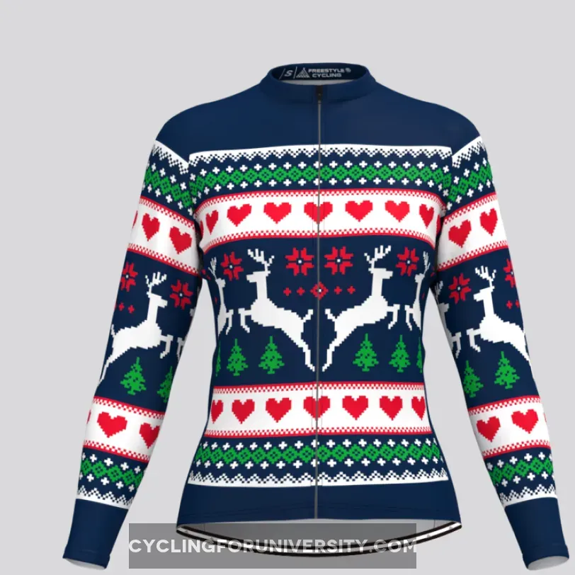 Women's Classic Ugly Christmas sweater LS Cycling Jersey - Navy
