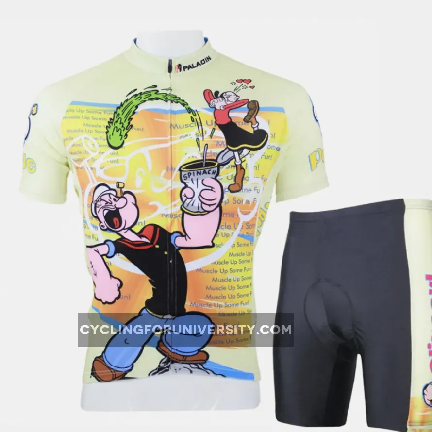 Ilpaladino Popeye Spinach Men's Bicycling Long/Short-sleeve Jersey/Suit Summer Spring Autumn Exercise Bicycling Pro Cycle Clothing Racing Apparel Outdoor Sports Leisure Biking Shirts The Sailorman Cartoon World