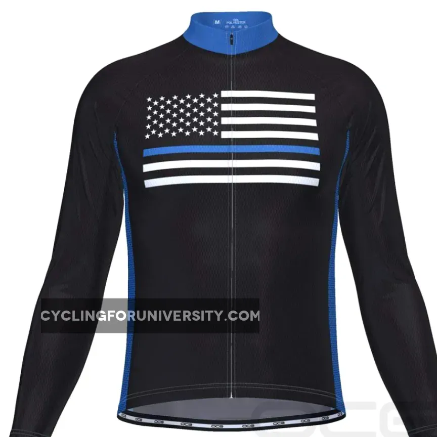 Men's Thin Blue Line American Flag Long Sleeve Cycling Jersey
