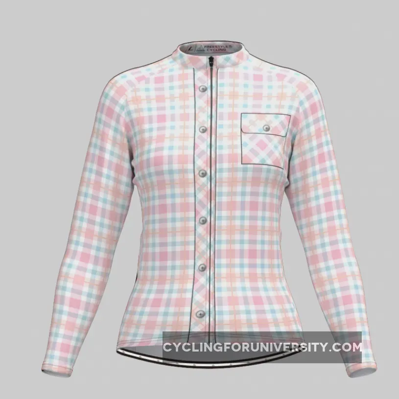 Plaid Checkered Shirt V27 Women's LS Cycling Jersey Outlet