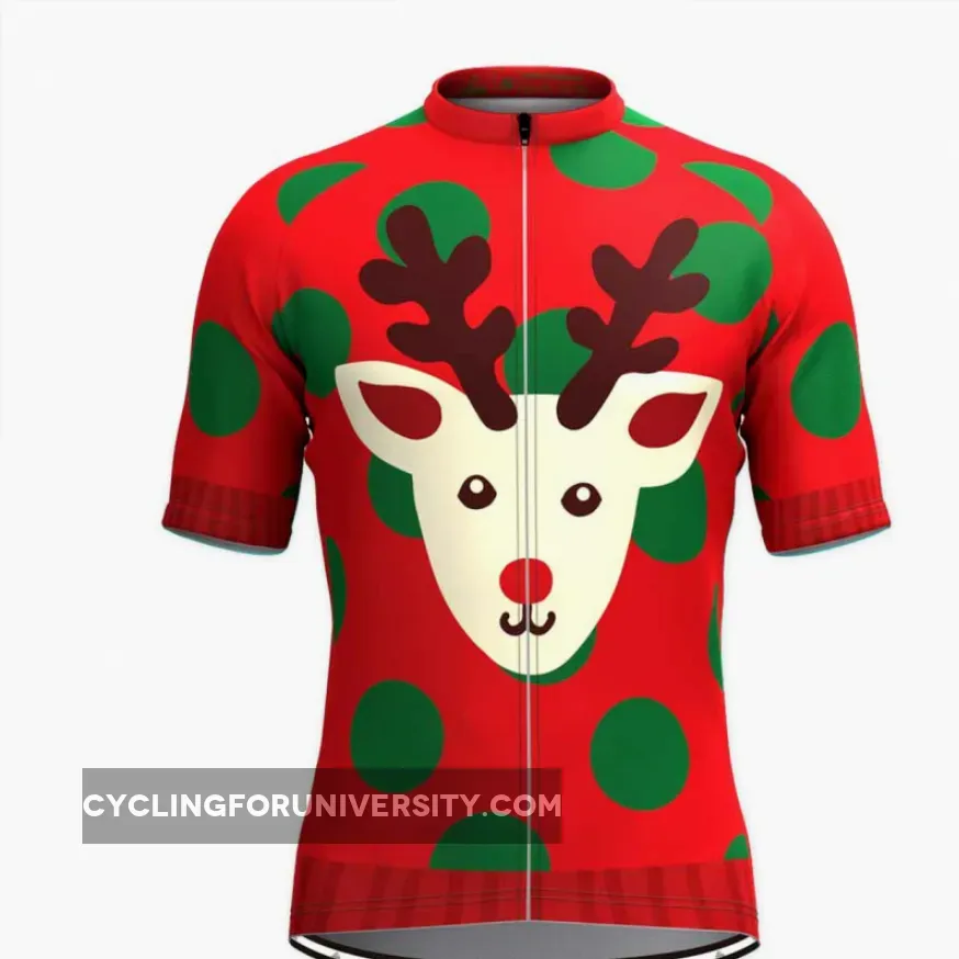 Ugly Christmas Sweater Elk Green Dots Cycling Jersey Red