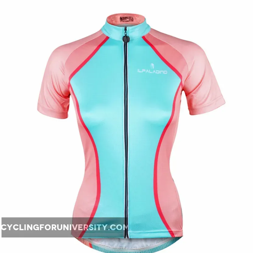 ILPALADINO Cycling Jersey for Girls Pink and Blue Bike Bicycling Summer Spring Autumn Pro Cycle Clothing Racing Apparel Outdoor Sports Leisure Biking Shirts Breathable and Comfortable Cycling Clothing NO.754