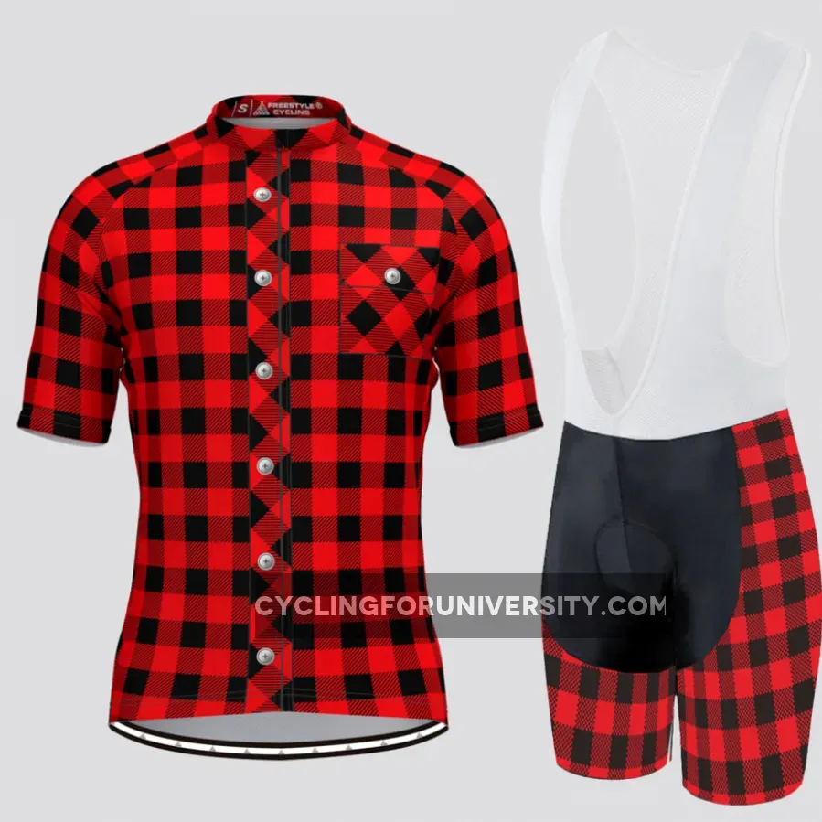 Plaid Checkered Shirt V2 Men's Cycling Kit Red For Sale