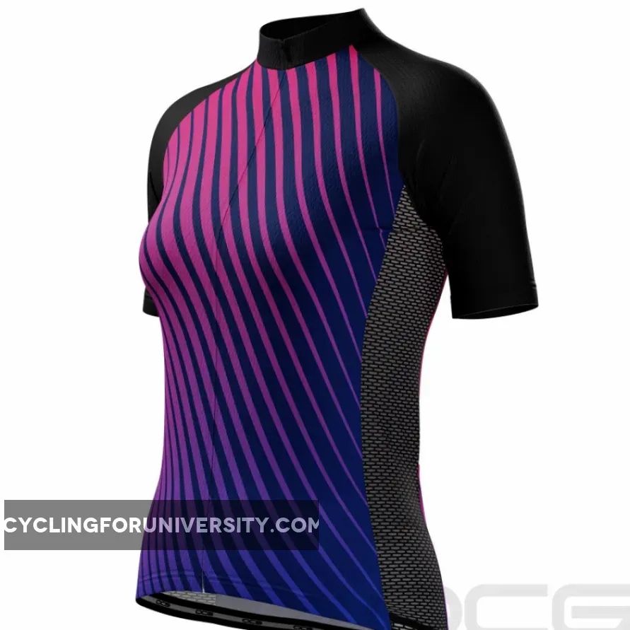 Women's Disco Stripe Black Short Sleeve Cycling Jersey