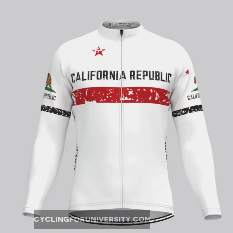 California Republic Long Sleeve Men's Cycling Jersey White