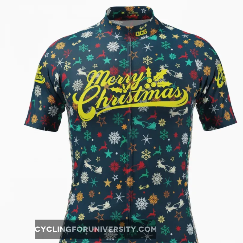 Men's Merry Christmas Pattern Short Sleeve Cycling Jersey