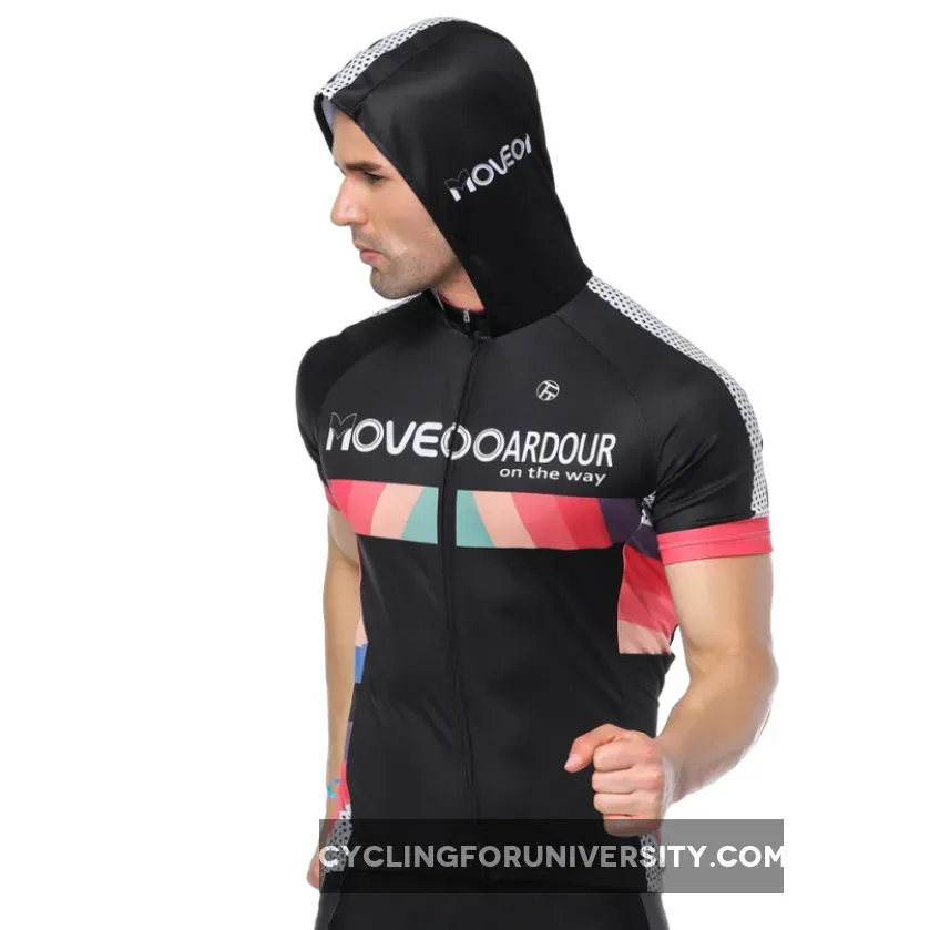 I LOVE ARDOUR ON THE WAY Black Outdoor Running Cycling Fitness Extreme Sports Mens T-shirts Hooded Short-sleeve Jacket Clothing and Riding Gear with Cap Quick dry Breathable NO. 821