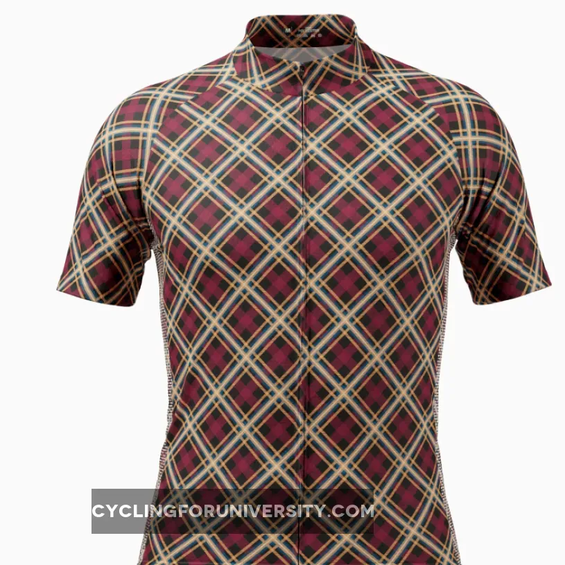 Men's Red Plaid Checkered Shirt Cycling Jersey, Mens Red Checkered Shirt