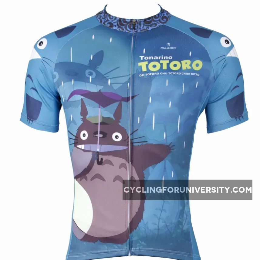 Animated Film Cartoon Character My Neighbor Totoro Rainy Day Umbrella Blue Breathable Cycling Jersey Men's Short-Sleeve Sport Bicycling Shirts Summer Quick Dry Sportswear Chinchilla NO.519