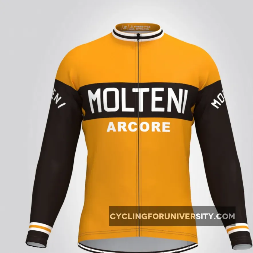 Retro Molteni Arcore Long Sleeve Men's Cycling Jersey Orange