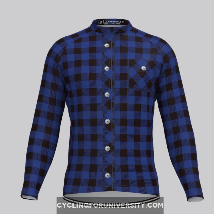 Plaid Checkered Shirt V2 Men's LS Cycling Jersey Blue