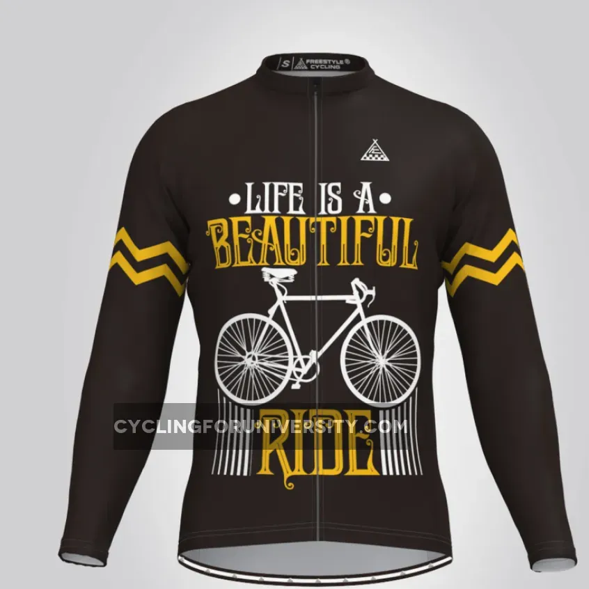 Life Is A Beautiful Ride V2 LS Cycling Jersey Black Yellow