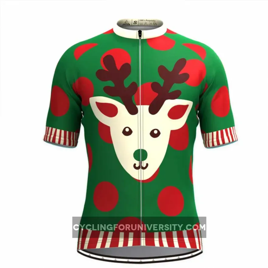 Ugly Christmas Sweater Elk Red Dots Cycling Jersey Green