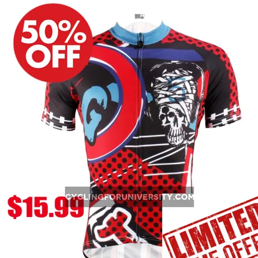 ILPALADINO Injury Rock Skull Red Sport Shirt Cycling Short Sleeve Jersey Exercise Bicycling Pro Cycle Clothing Racing Apparel Outdoor Sports Leisure Biking Shirts 615