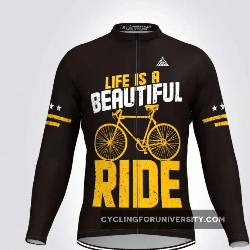 Life Is A Beautiful Ride V1 LS Cycling Jersey Black Yellow