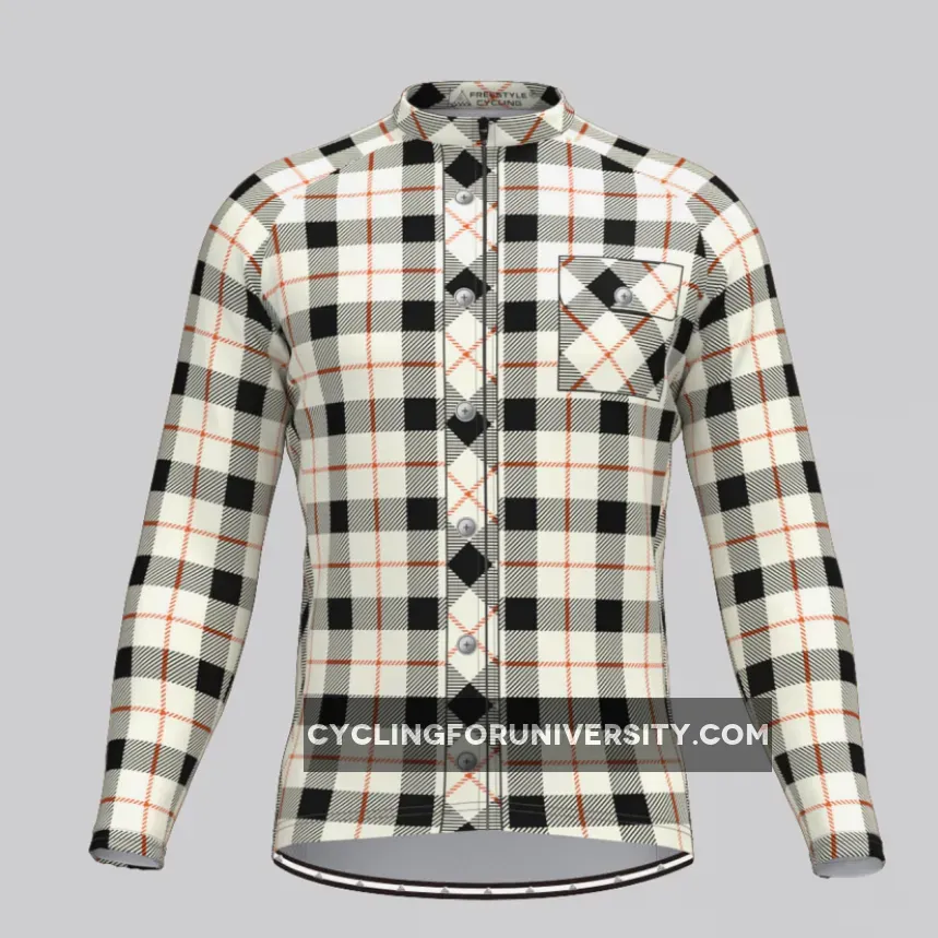 Plaid Checkered Shirt V3 Men's LS Cycling Jersey White