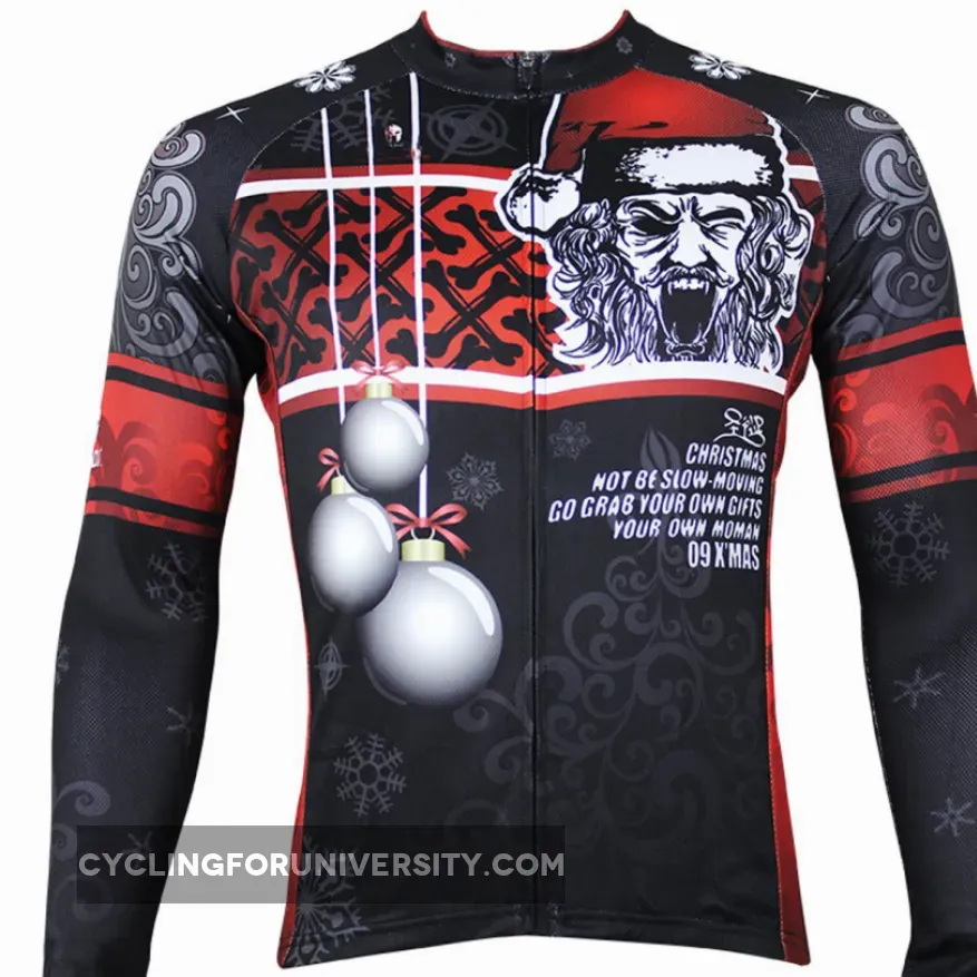 Hot Sale Cycling Jersey Cycling Clothing Wholesale Spring and Summer Men's Long-sleeved Jersey Santa Claus Design Christmas Gifts Black and Red(velvet) NO.090