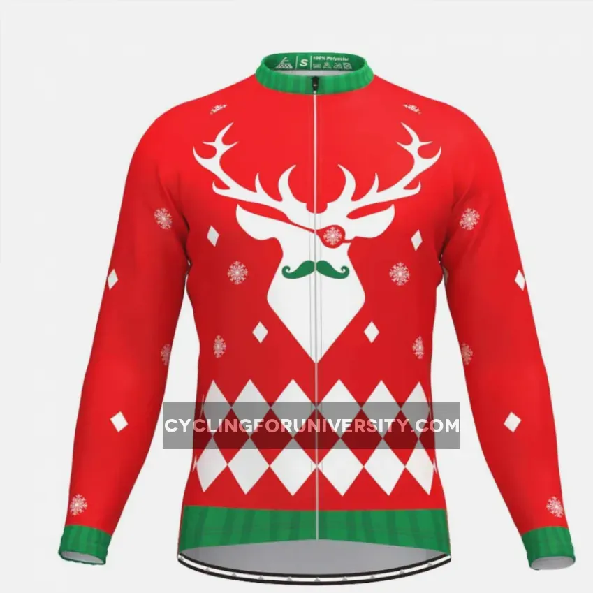 Ugly Christmas Sweater Elk Long Sleeve Cycling Jersey Red
