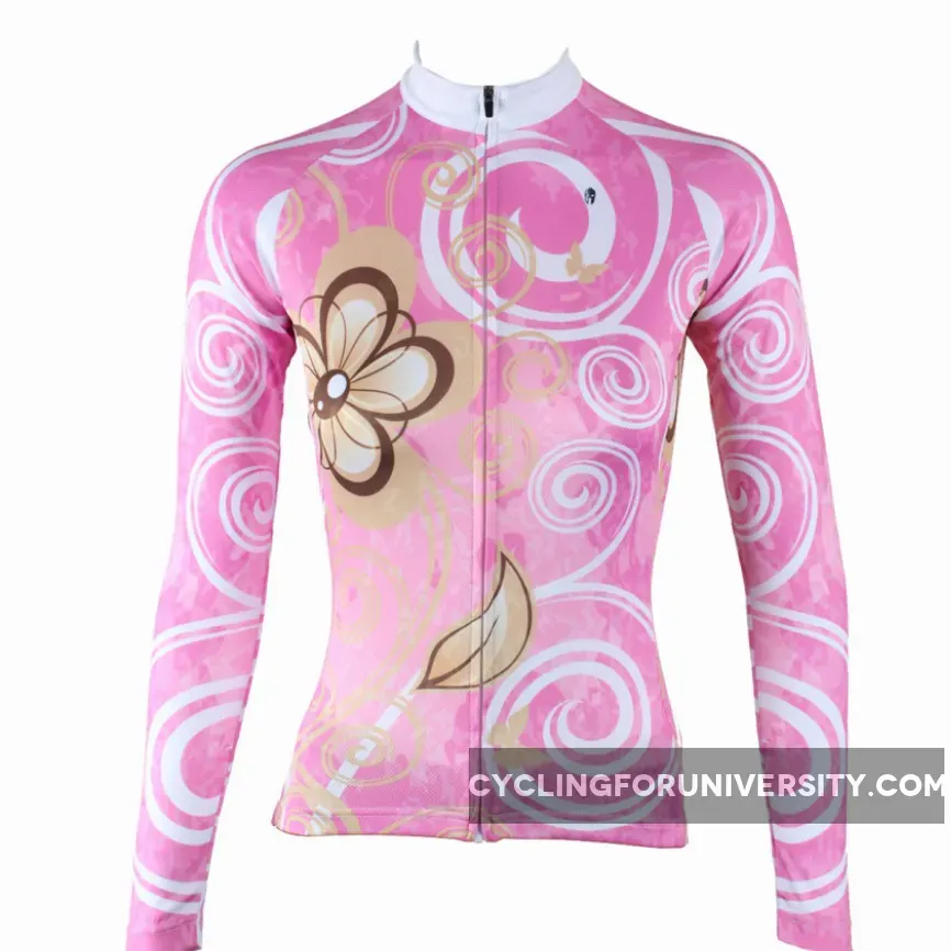 ILPALADINO Women's Long Sleeves Flowery Pink Cycling Clothing Apparel Outdoor Sports Gear Leisure Biking T-shirt NO.327