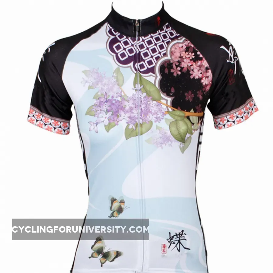 Ilpaladino Lilac Butterfly Nature Women Cycling Jerseys Short-sleeve summer Sportswear Gear Pro Cycle Clothing Racing Apparel Outdoor Sports Leisure Biking Shirt NO.544