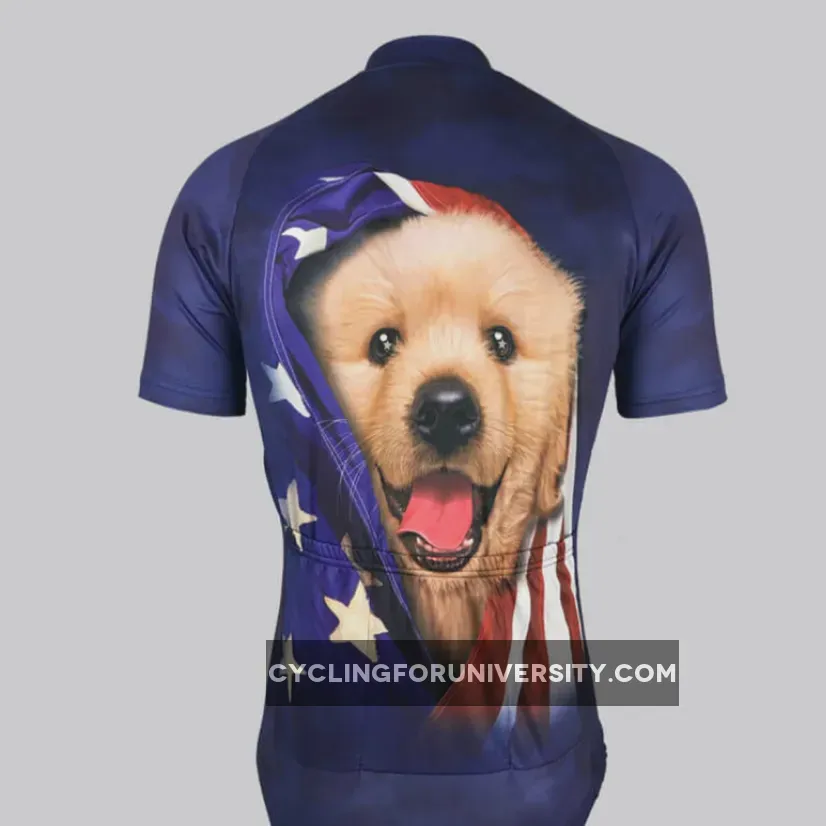 Cute Puppy In American Flag Cycling Jersey Restock