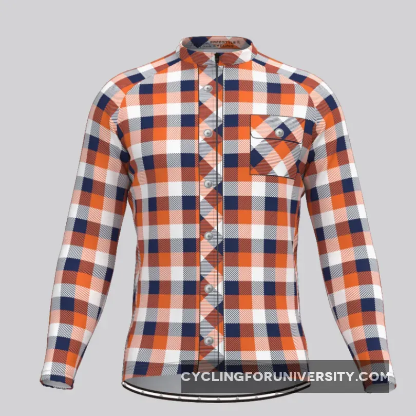 Plaid Checkered Shirt V14 Men's LS Cycling Jersey