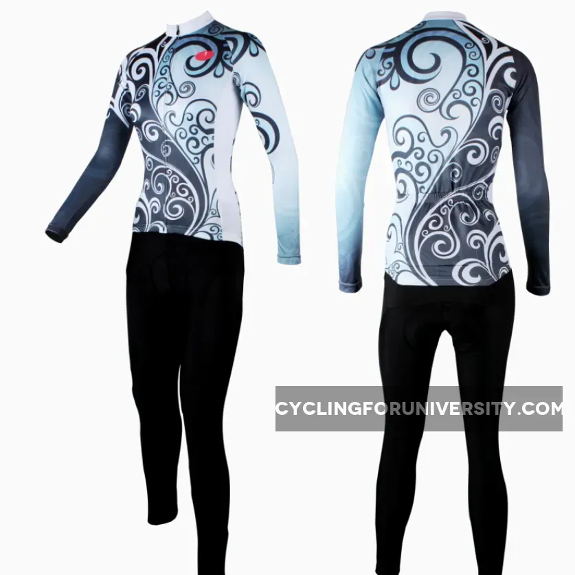 ILPALADINO Women's Long-Sleeves Bluish & Grey Orchid-decoration Cycling Apparel Outdoor Sports Leisure Biking Shirt Suit NO.324