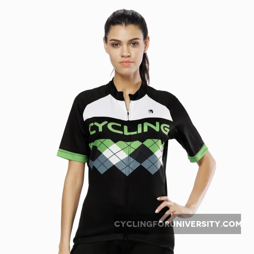 Green Mesh Splicing Black Women's Cycling Short-sleeve Bike Jersey T-shirt Summer Spring Road Bike Wear Mountain Bike MTB Clothes Sports Apparel Top NO. 800
