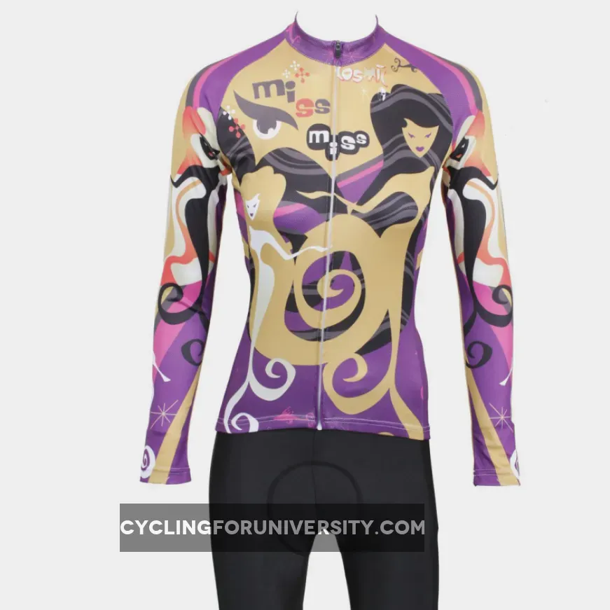 ILPALADINO Miss Sea Women's Long Sleeves Aesthetic Purple Cycling Clothing with Tights Suits Spring Autumn Exercise Bicycling Pro Cycle Clothing Racing Apparel Outdoor Sports Leisure Biking Shirts 529