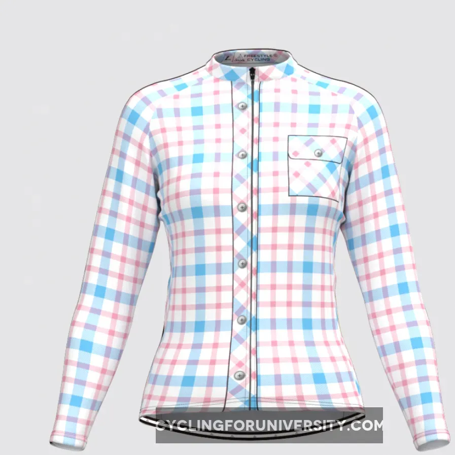 Plaid Checkered Shirt V23 Women's LS Cycling Jersey