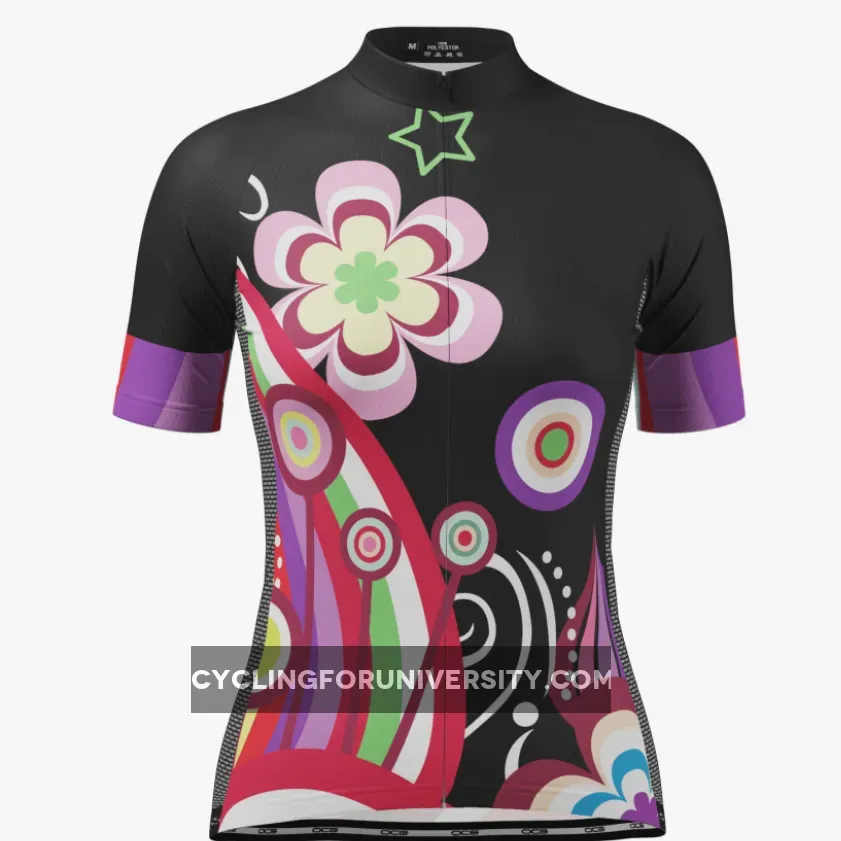 Women's Floral Black Short Sleeve Cycling Jersey Brand New