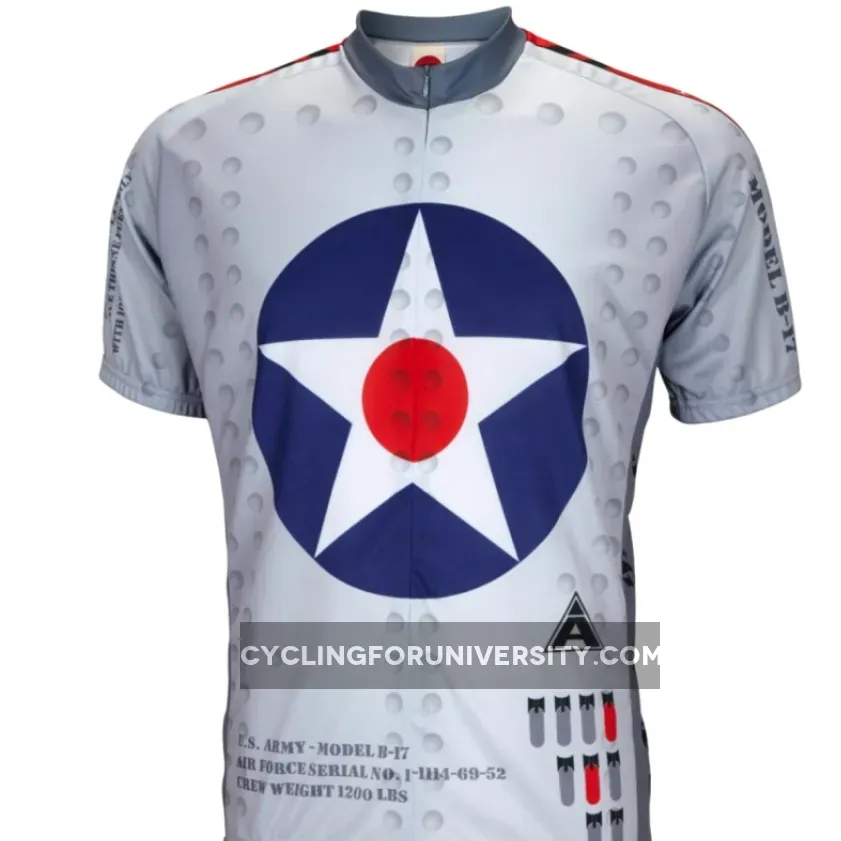 USAF B-17 Bomber Flying Fortress Short sleeve 15" zip men's cycling jersey