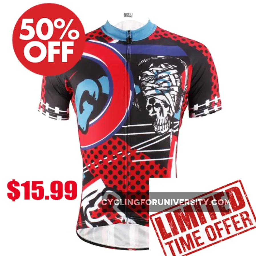 Injury Rock Skull Red Cycling Short Sleeve Jersey Biking Shirts 615