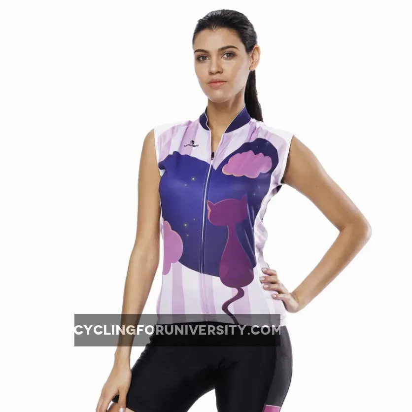 Night Cat Heart Window Purple Women's Cycling Sleeveless Bike Jersey/Kit T-shirt Summer Spring Road Bike Wear Mountain Bike MTB Clothes Sports Apparel Top / Suit/ Shorts NO.808
