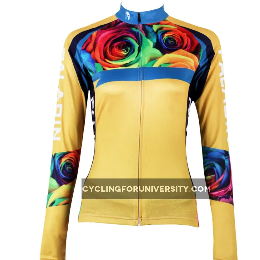Romantic Roses Women's Long-Sleeve/Short-sleeve Cycling Jersey/Suit Yellow Cycling Jersey 223