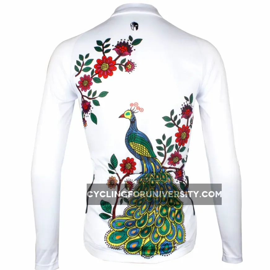 ILPALADINO Peacock & Flower Women's Tight Long Sleeve Cycling Jerseys Winter Pro Cycle Clothing Racing Apparel Outdoor Sports Leisure Biking shirt (Velvet) NO.734