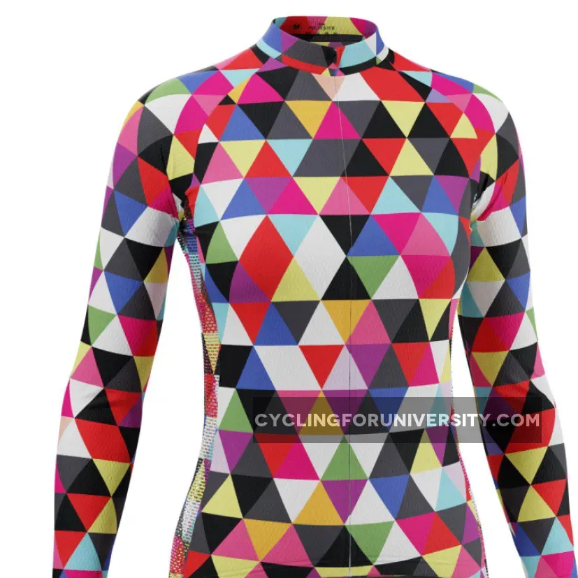 Women's High Viz Color Triangles Long Sleeve Cycling Jersey