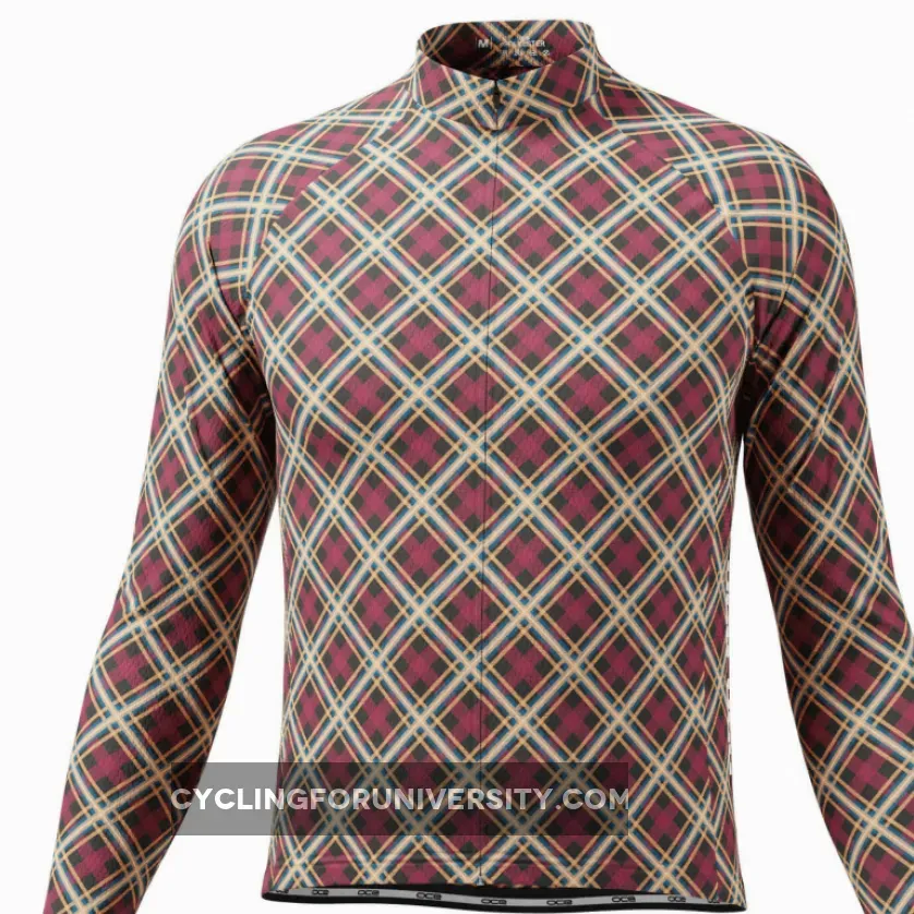 Men's Red Plaid Checkered Long Sleeve Cycling Jersey To Buy