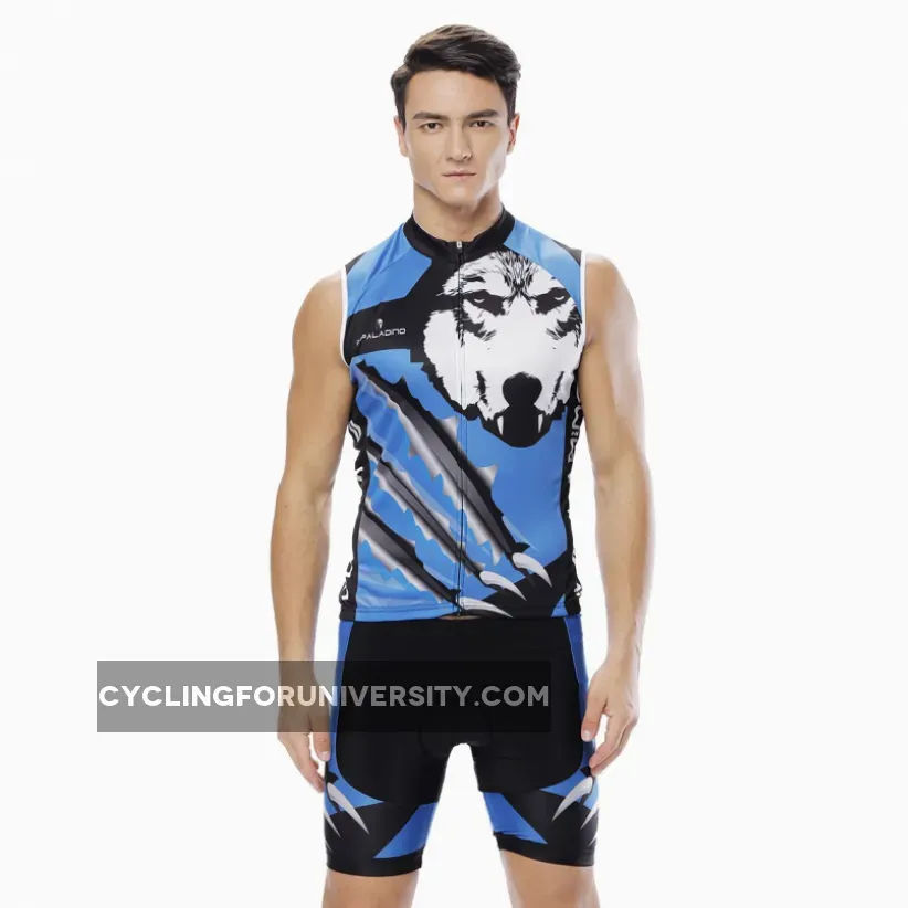 Wolverine Wolf Blue Men's Cycling Sleeveless Bike Jersey/Kit T-shirt Summer Spring Road Bike Wear Mountain Bike MTB Clothes Sports Apparel Top / Suit NO.811