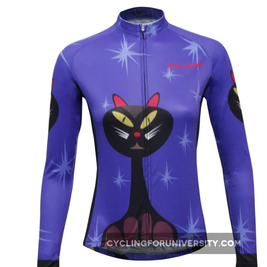 ILPALADINO Black Cat Women's  Long Sleeves Cycling Jerseys Spring Autumn Pro Cycle Clothing Racing Apparel Outdoor Sports Leisure Biking shirt NO.777